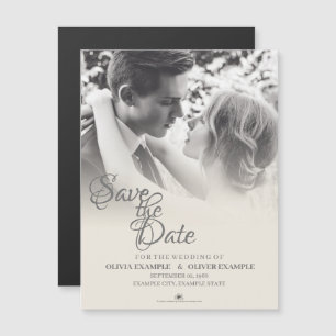 Kissing wedding couple in monochrome magnetic invitation