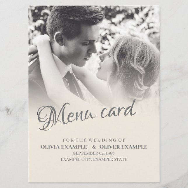 Kissing Wedding Couple in Monochrome Menu (Front)