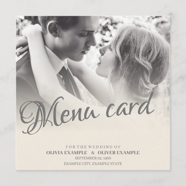Kissing Wedding Couple in Monochrome Menu (Front)