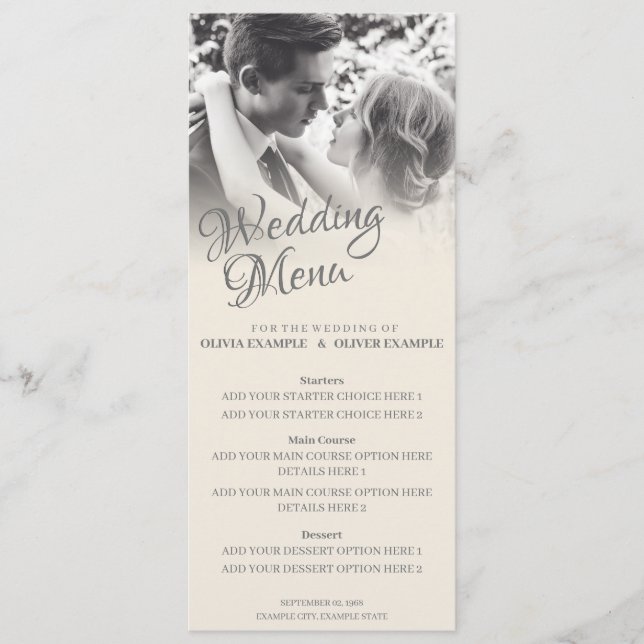 Kissing Wedding Couple in Monochrome Menu (Front)
