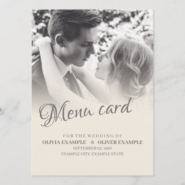 Kissing Wedding Couple in Monochrome Menu (Front)