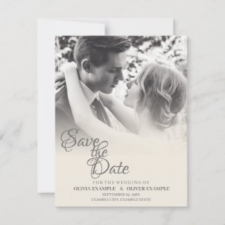 Kissing wedding couple in monochrome save the date