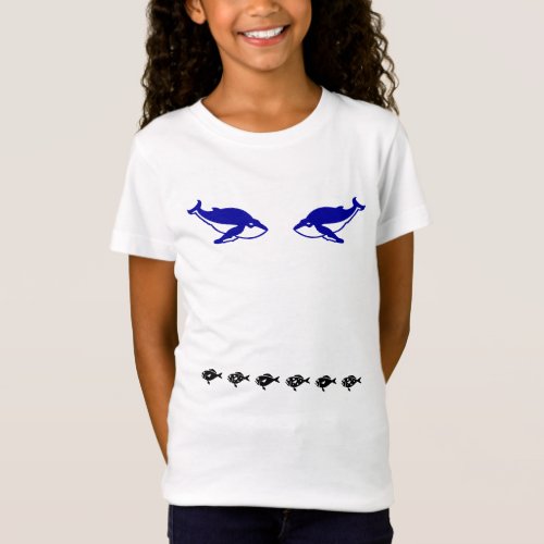 KISSING WHALES ON WHITE TOP BLUE TOP