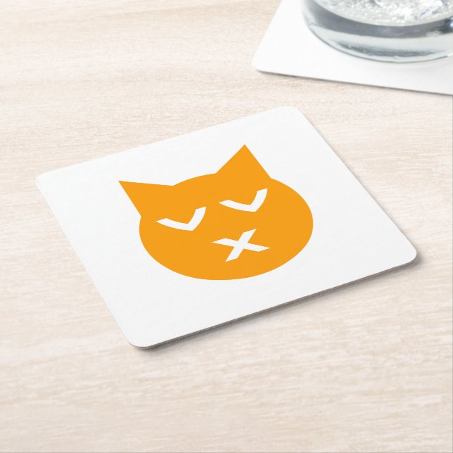 Kissing with Closed Eyes Emoji Cat Square Paper Coaster (Angled)