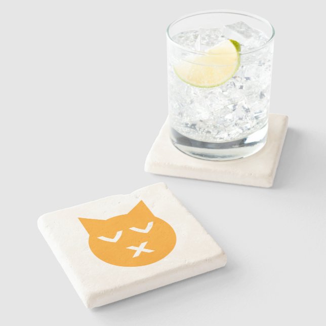 Kissing with Closed Eyes Emoji Cat Stone Coaster (Side)