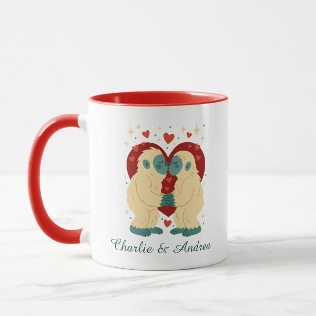 Kissing Yeti Personalized Couple Valentine's Mug  (Left)
