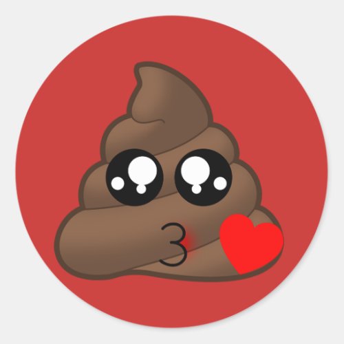 Kissy Face Love Poop Emoji Stickers red