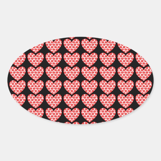 Kissy Lips Hearts Oval Sticker (Front)