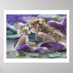 Kissy Mermaids In Purple, Mother And Child Poster at Zazzle