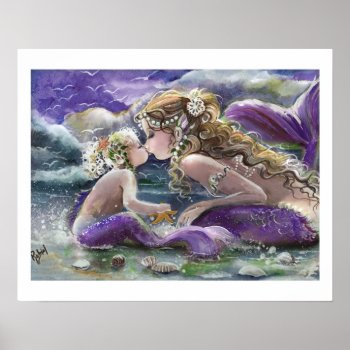 Kissy Mermaids In Purple  Mother And Child Poster by Creechers at Zazzle