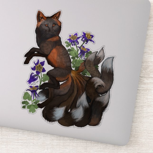 Kistune and Columbine Flowers Sticker (Detail)