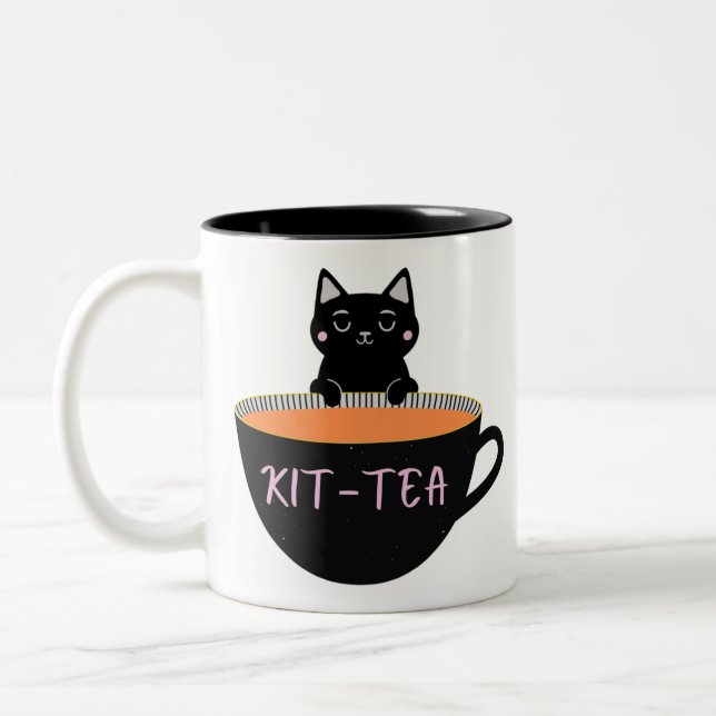 KIT-TEA BLACK CAT Two-Tone COFFEE MUG (Left)