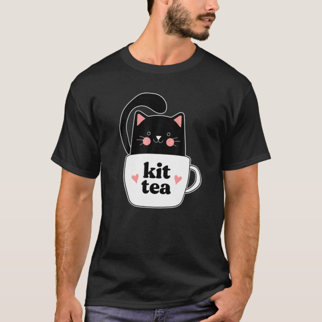 Kit Tea Black Kitty Cat Mug Tea Lovers T-Shirt (Front)