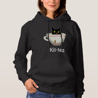 Kit Tea  Cat  , Cute Black Cat Kitty in Kittea Hoodie