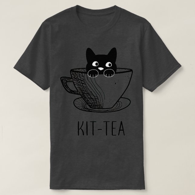 Kit-Tea Cat Lover, Cute And Funny Black Cat  T-Shirt (Design Front)