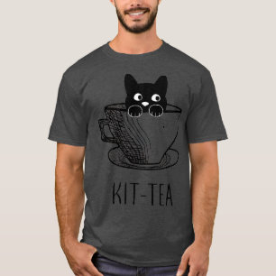 Kit-Tea Cat Lover, Cute And Funny Black Cat  T-Shirt