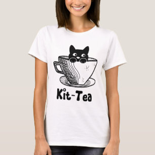 Kit Tea Funny Kitty Cat Lover Pun Cute Black Cat i T-Shirt