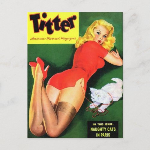Kitch pin up _  Naughty Cats in Paris Postcard