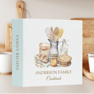 Kitchen and Baking Utensils Family Recipe Cookbook 3 Ring Binder