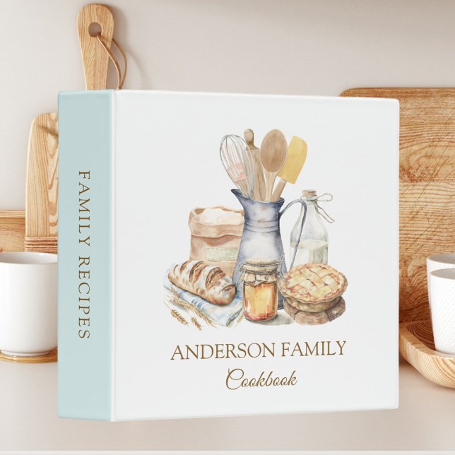 Kitchen and Baking Utensils Family Recipe Cookbook 3 Ring Binder (In situ)