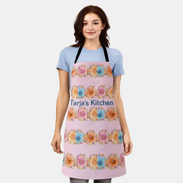 Kitchen Apron Pink with Flowers (Worn)