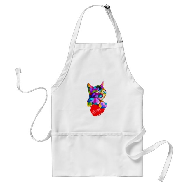 Kitchen apron with cat image. (Front)