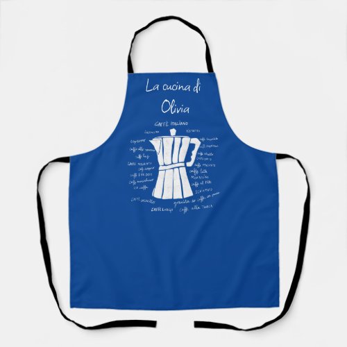 Kitchen art Italian Espresso coffee navy blue  Apron