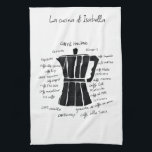 Kitchen art Italian Espresso coffee pot espresso Towel<br><div class="desc">Stylish hand drawn italian kitchen apron for personalized gifts. Italian coffee pot drawing with all kind of different Italian words for coffee. Collection of whymsical drawings in kitchen art theme. Inspired by Italian vintage cooking, Italian food recipes and vegan healthy veggies. Examples of coffee pots, sardines, kitchen supplies, herbs, whisks,...</div>