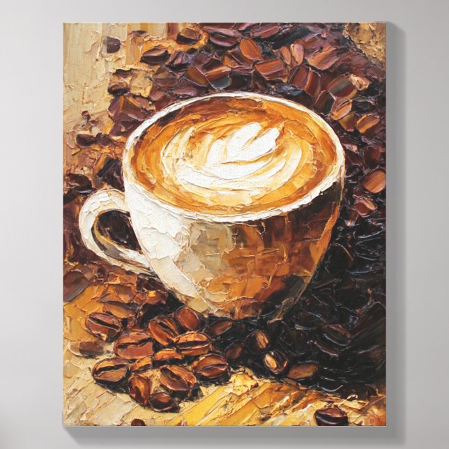 Kitchen Art: Latte Art Mug and Coffee Beans Canvas Photo Tile (Front Set)