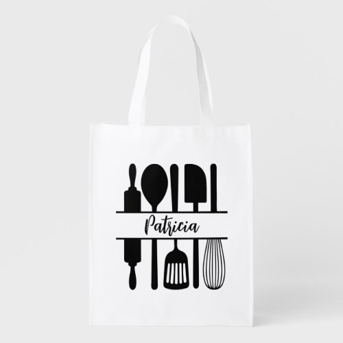 Kitchen Baking Tools Personalized Name Grocery Bag