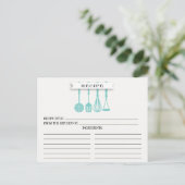 Kitchen Blue Utensils Bridal Shower Recipe Cards (Standing Front)