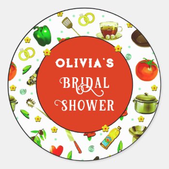 Kitchen Bridal Shower Classic Round Sticker by ebbies at Zazzle