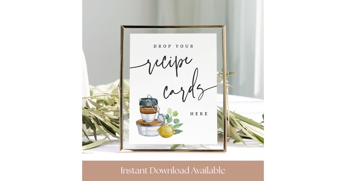 Kitchen Bridal Shower Recipe Card Drop Sign | Zazzle