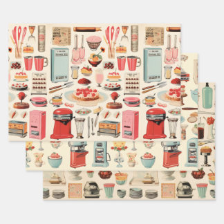 Kitchen Cakes and Tools Retro Wrapping Paper Sheets