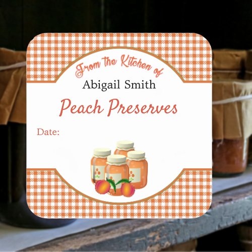 Kitchen Canning Peach Gingham Square Sticker