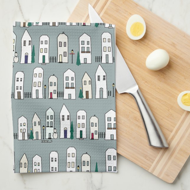 Kitchen Christmas Village Tea Towel (Quarter Fold)