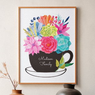 Kitchen Coffee Tea Cup Floral Dining Room Poster