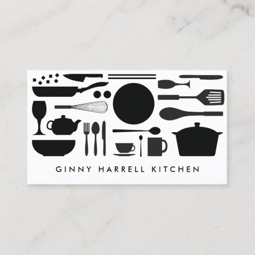 BLACK AND WHITE KITCHEN COLLAGE for Catering, Chef Business Card Templates