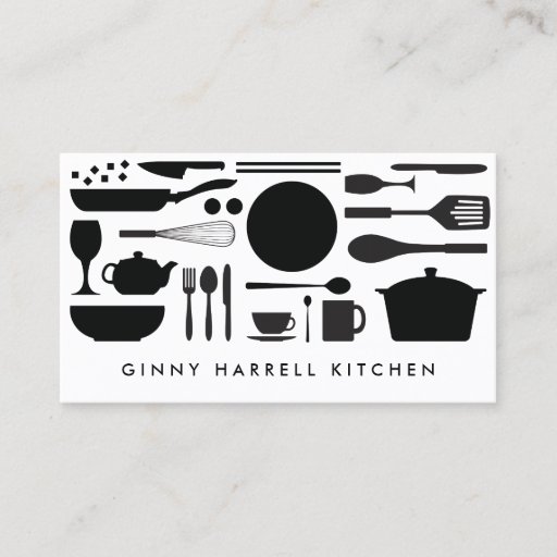 Customizable BLACK AND WHITE KITCHEN COLLAGE for Catering, Chef Business Card Templates