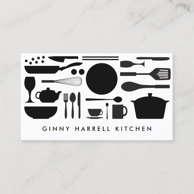 Kitchen Collage Black on White Business Card (Front)