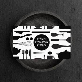 Kitchen Collage Black/white With Black Logo Business Card by 1201am at Zazzle
