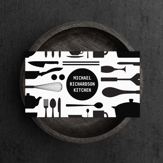 Kitchen Collage Black/White with Black Logo Business Card