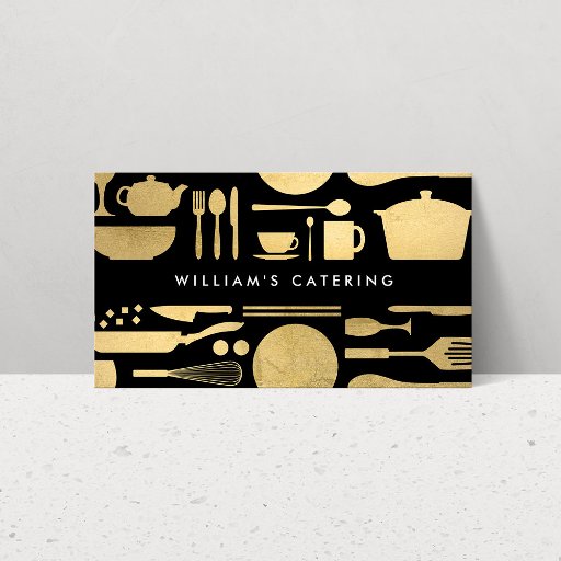 Customizable Kitchen Collage Faux Gold/Black Business Card