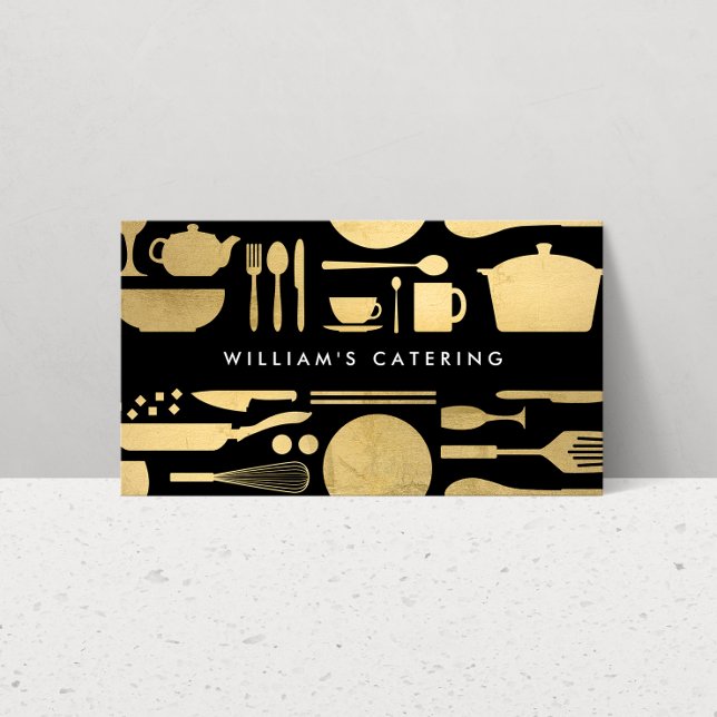 Kitchen Collage Faux Gold/Black Business Card