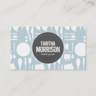 Kitchen Collage on Blue with Gray Logo Business Card