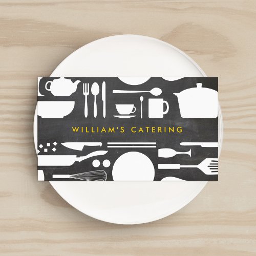 Kitchen Collage on Chalkboard Background Business Card