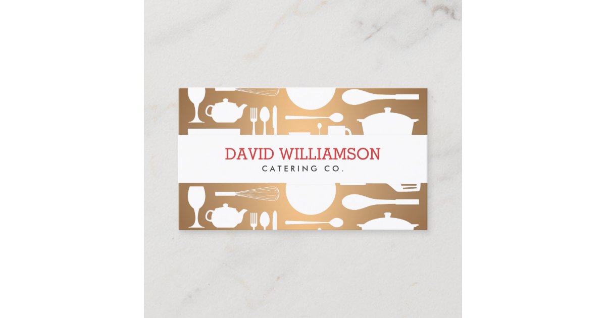 Kitchen Collage On Faux Copper For Chef Catering Business Card