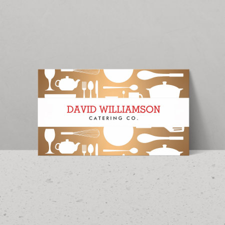 Kitchen Collage On Faux Copper For Chef, Catering Business Card