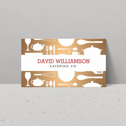 Kitchen Collage on Faux Copper for Chef Catering Business Card