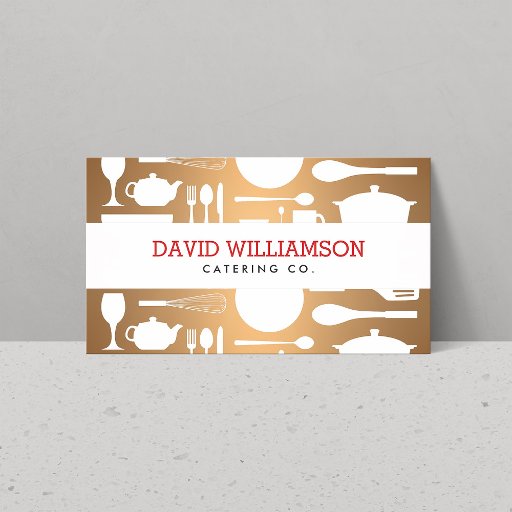 Customizable Vintage Kitchen Collage on Copper Chef, Catering Business Cards